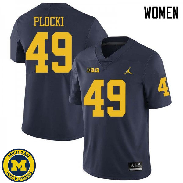 Womens Michigan Wolverines #49 Tyler Plocki Navy Jordan Brand College Game Jersey